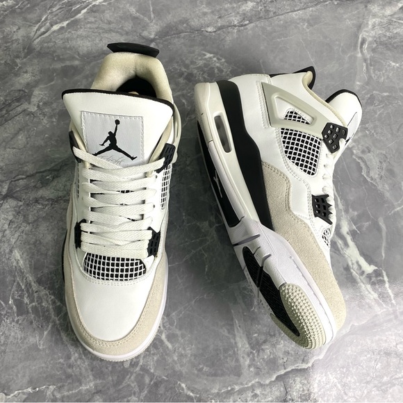 Jordan 4 Military Black -Men's Retro White/Black Sneakers Shoes - Picture 5 of 6